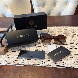 Versace Gradient Shield Sunglasses - Gold/Gold - New with Tags in Box